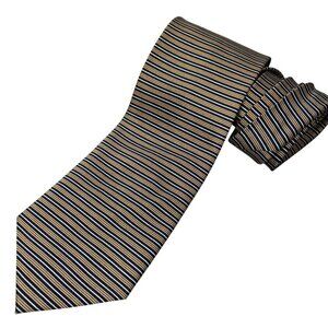 VTG 90s Silk Striped Yellow Navy White Tie Men’s 57” Simon Wedding Work Preppy